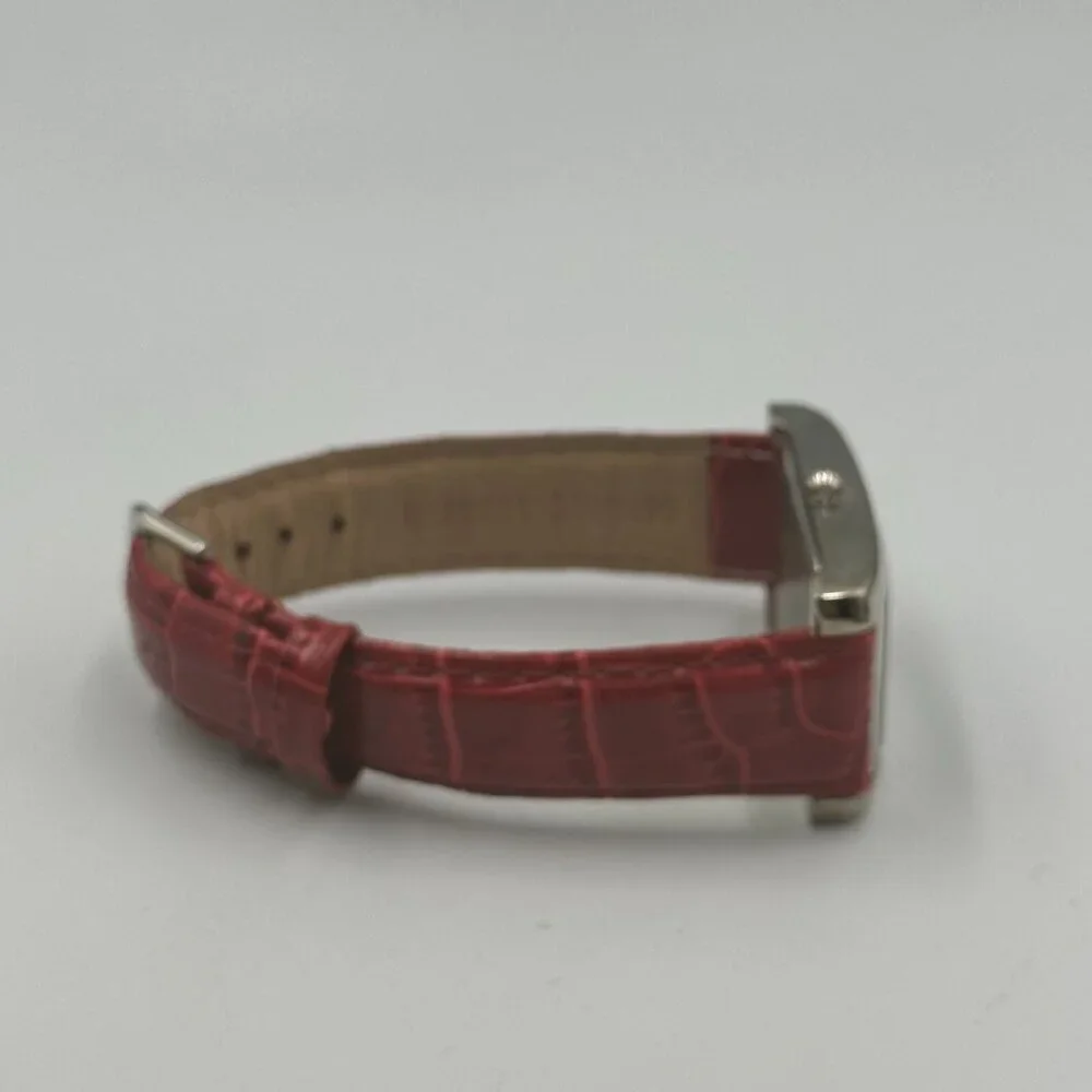 Gossip Tank Watch Women Silver Tone Red Second Hand Leather Band Works 9